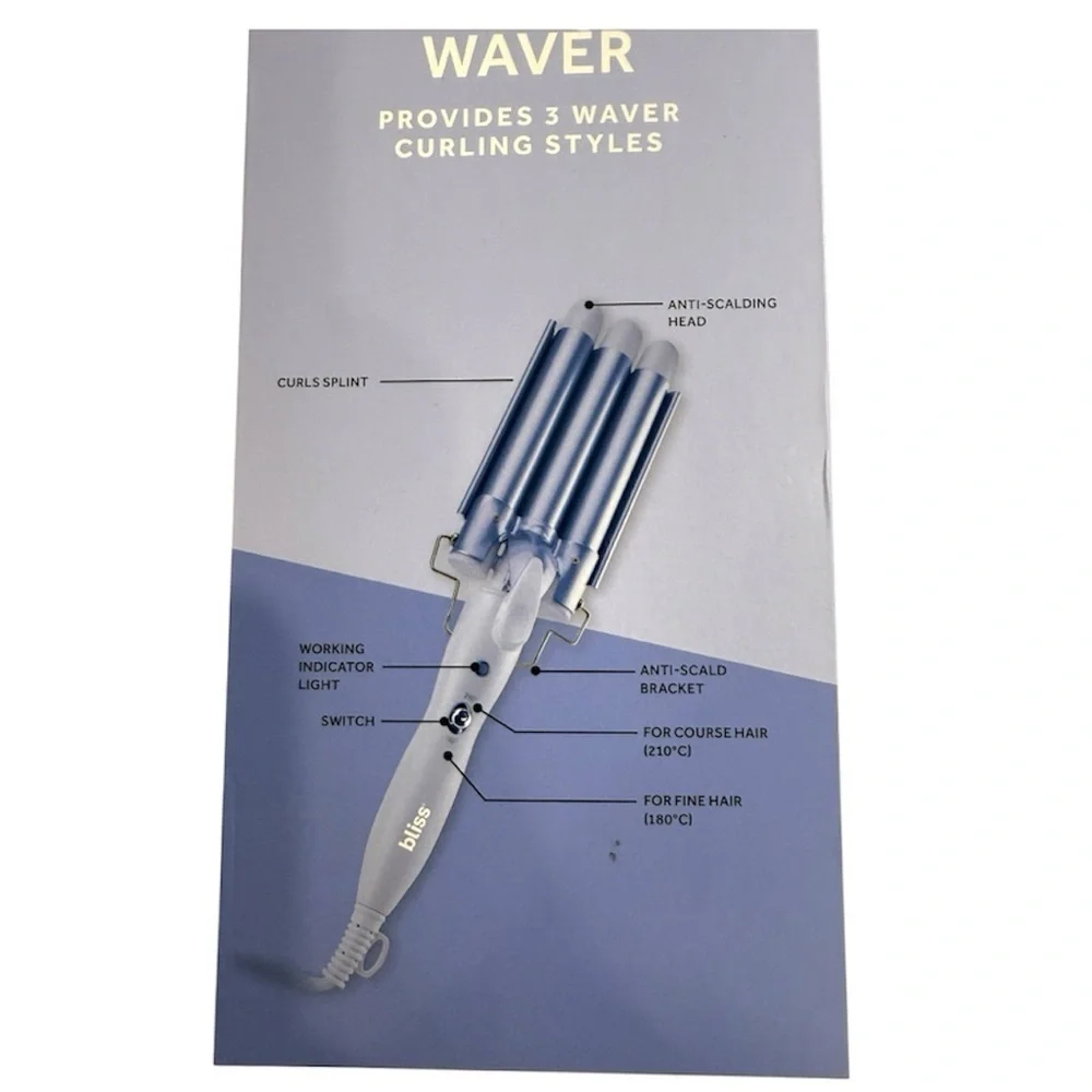 Bliss Triple Barrel Hair Waver 3 Barrel Curling Iron Beach Waves New in Box